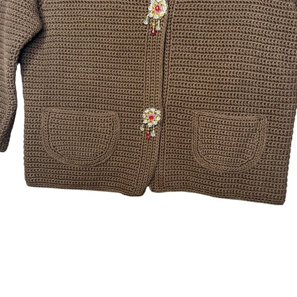 Cynthia Steffe Cardigan‎ Sweater Brown Knit Crocheted Embellished Buttons XS - Picture 2 of 8